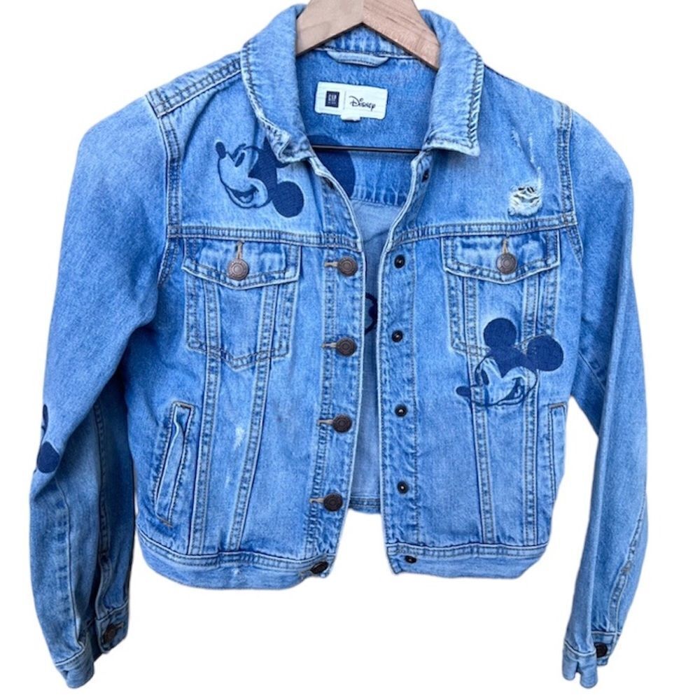 Disney + Gap Kids Limited Edition Denim Jacket Distressed Jean Jacket Mickey XL
